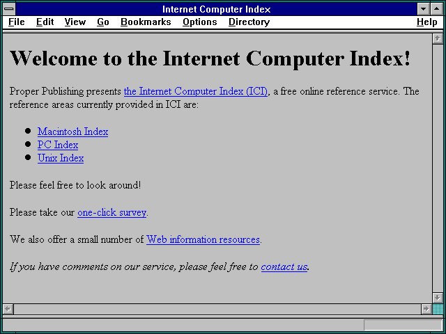 Screenshot of UNIX Index