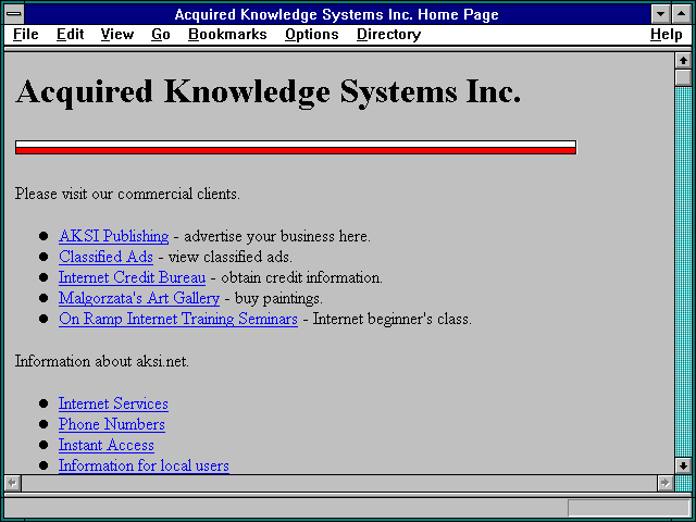 Screenshot of Acquired Knowledge Systems Inc. Home Page