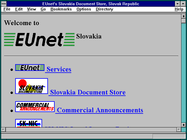 Screenshot of EUnet's Slovakia Document Store Slovak Republic