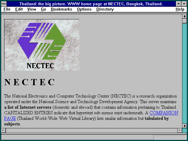 Screenshot of Thailand: the big picture. WWW home page at NECTEC Bangkok Thailand.