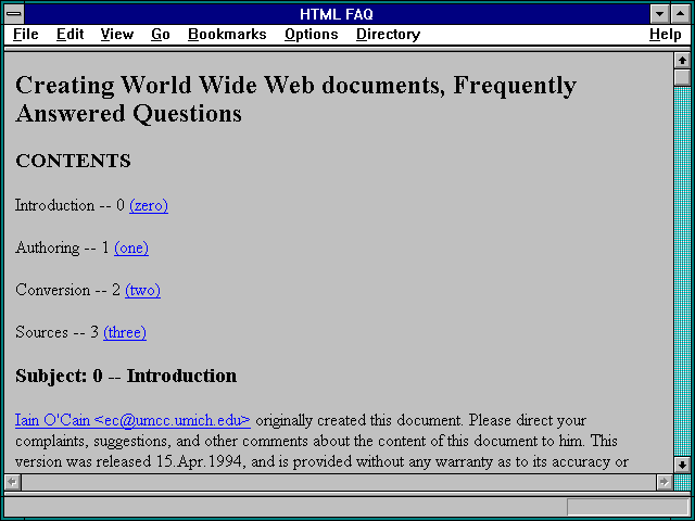 Screenshot of HTML FAQ