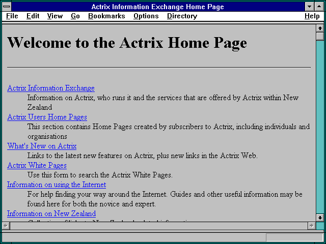 Screenshot of Actrix Information Exchange Home Page