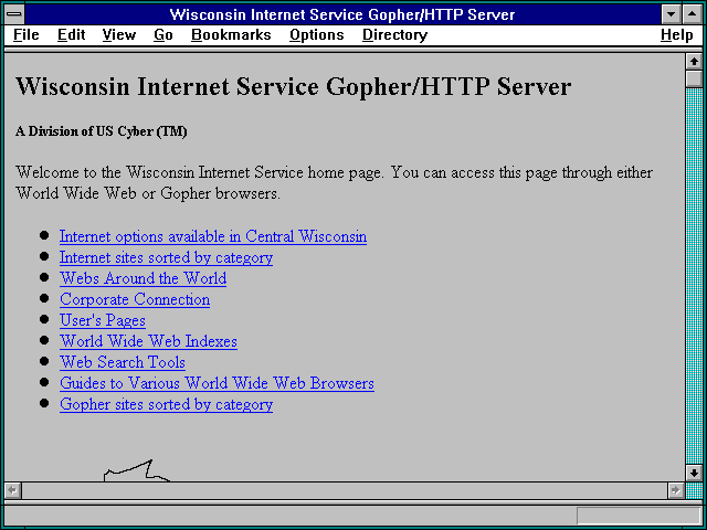 Screenshot of Wisconsin Internet Service Gopher/HTTP Server