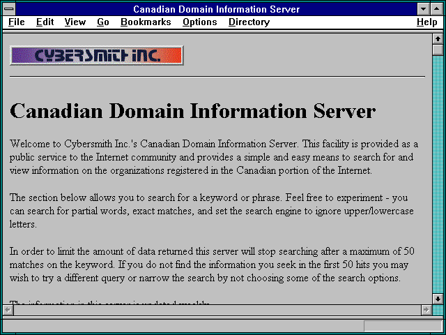 Screenshot of Canadian Domain Information Server