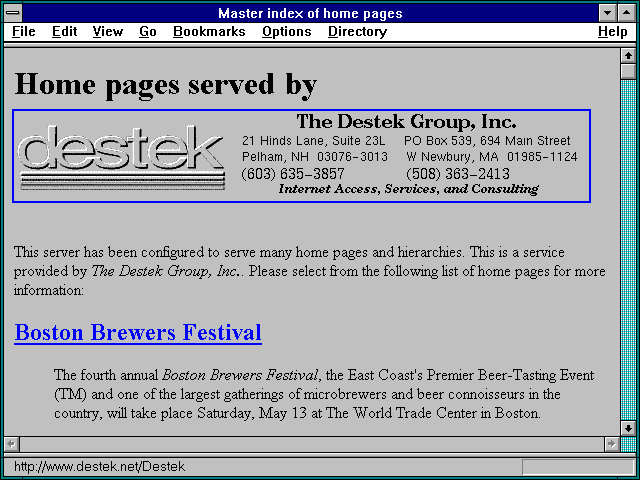 Screenshot of Master index of home pages