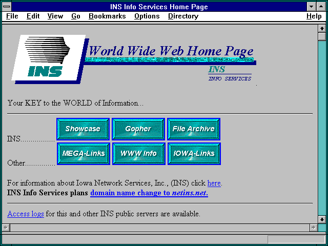 Screenshot of INS Info Services Home Page