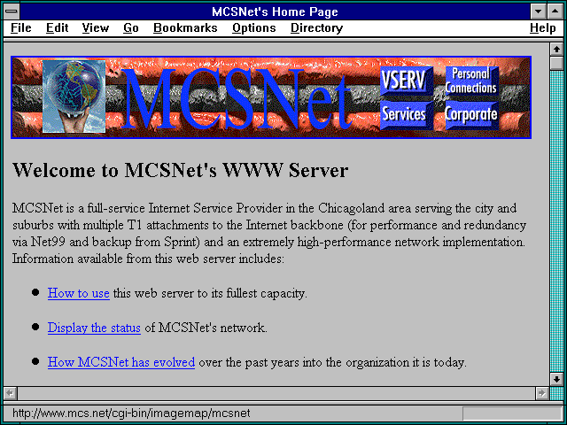 Screenshot of MCSNet's Home Page