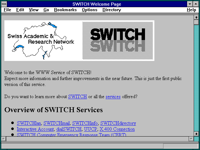 Screenshot of SWITCH Welcome Page