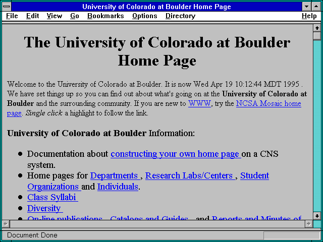 Screenshot of University of Colorado at Boulder Home Page