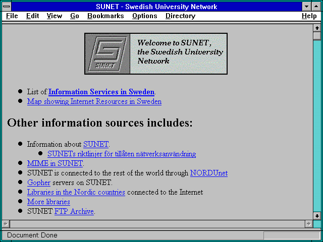 Screenshot of SUNET - Swedish University Network