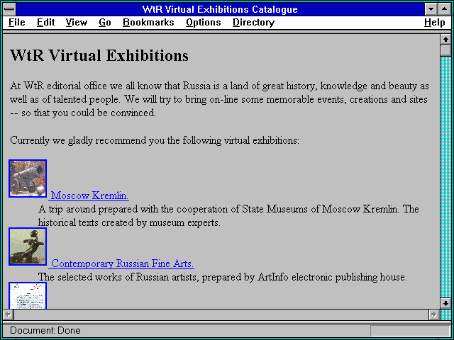Screenshot of WtR Virtual Exhibitions Catalogue