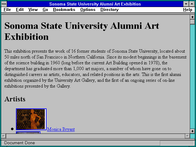 Screenshot of Sonoma State University Alumni Art Exhibition