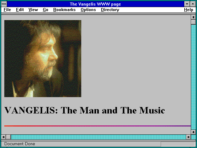 Screenshot of The Vangelis WWW page