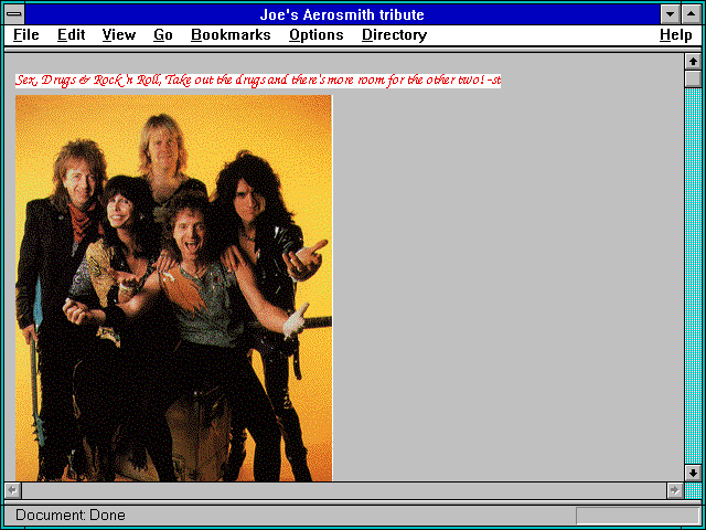 Screenshot of Joe's Aerosmith tribute