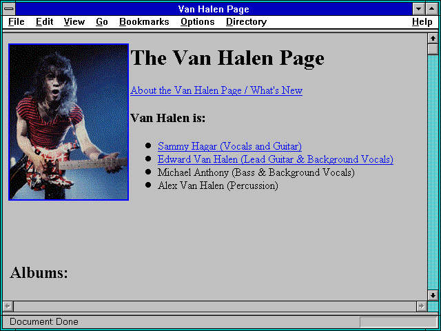 Screenshot of Van Halen Page