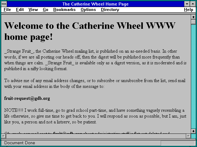 Screenshot of The Catherine Wheel Home Page