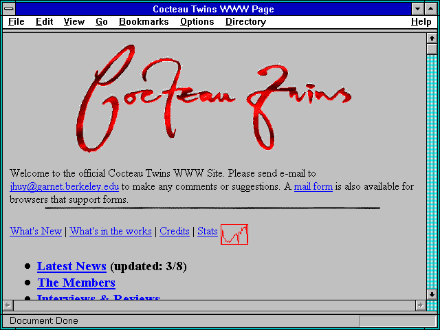 Screenshot of Cocteau Twins WWW Page