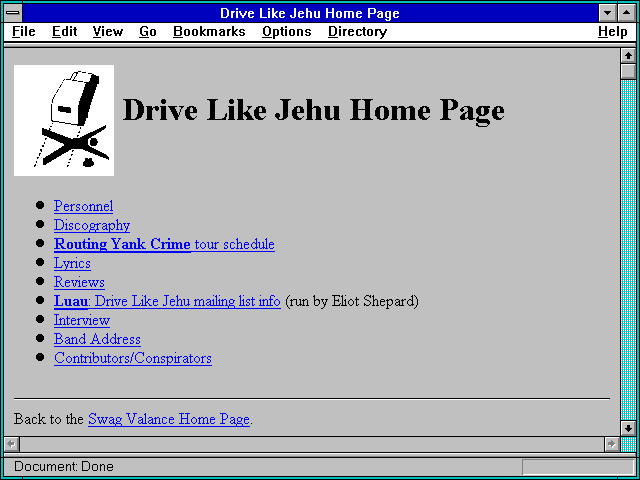 Screenshot of Drive Like Jehu Home Page