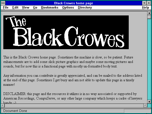 Screenshot of Black Crowes home page