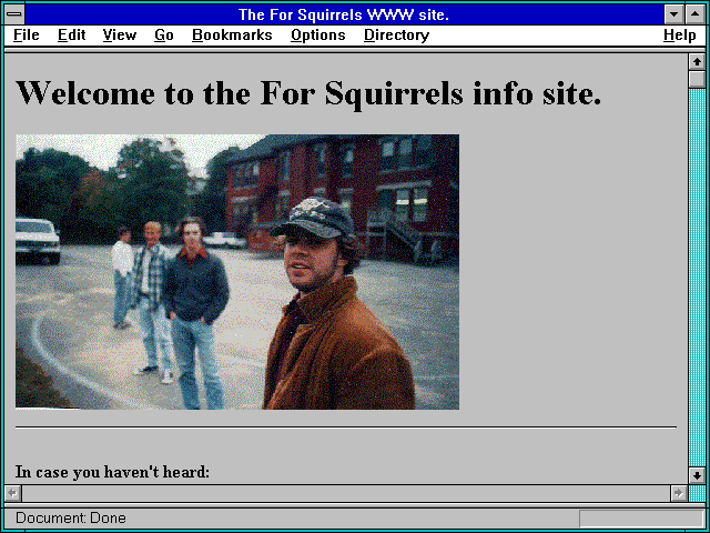 Screenshot of The For Squirrels WWW site.