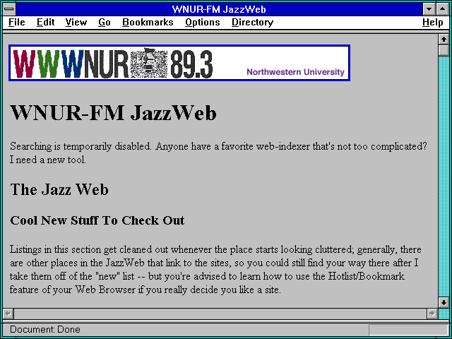 Screenshot of WNUR-FM JazzWeb