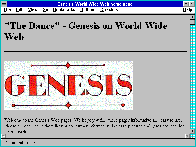 Screenshot of Genesis World Wide Web home page