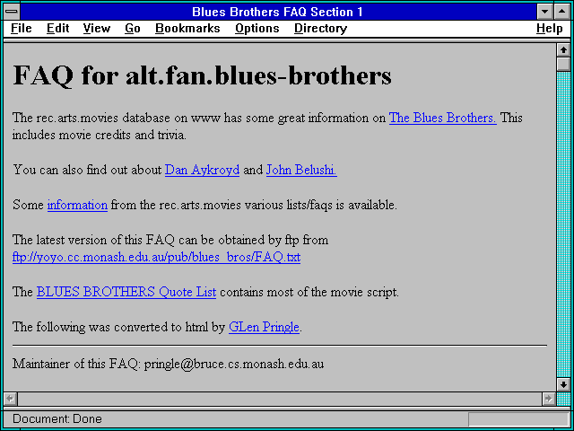 Screenshot of Blues Brothers FAQ Section 1
