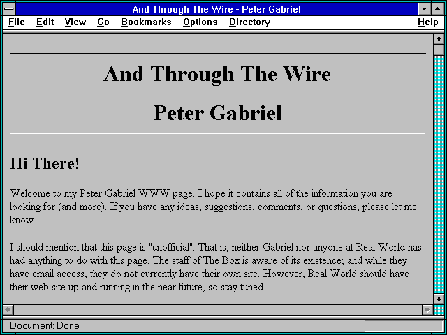 Screenshot of Peter Gabriel -- And Through the Wire