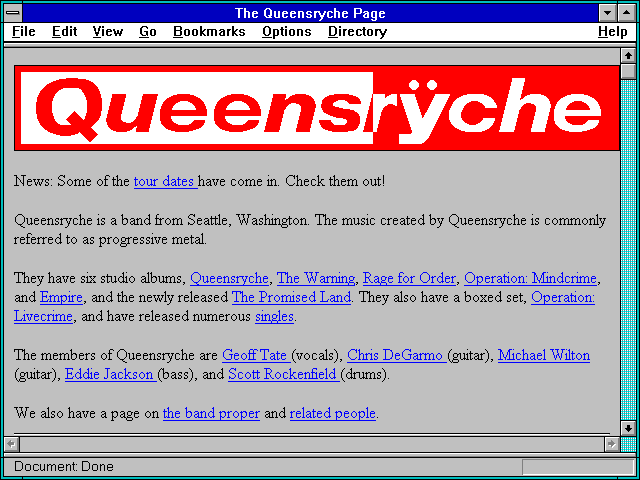 Screenshot of The Queensryche Page