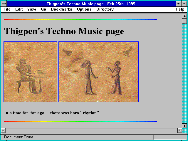 Screenshot of Thigpen's Techno Music page - Feb 25th 1995