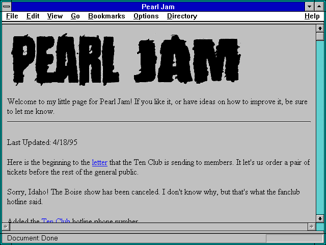 Screenshot of Pearl Jam