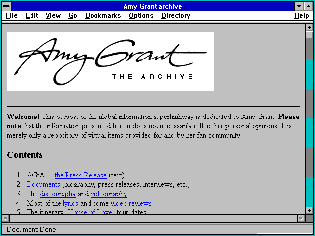 Screenshot of Amy Grant archive