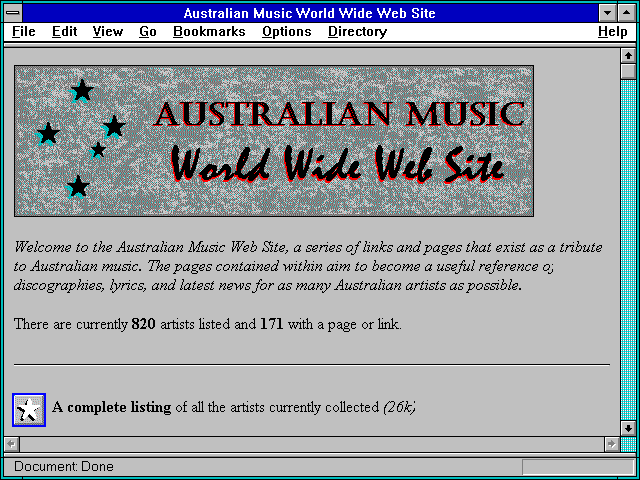 Screenshot of Australian Music World Wide Web Site