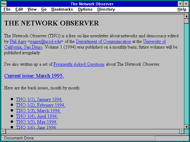 Screenshot of Information about RRE, and a searchable archive of past messages