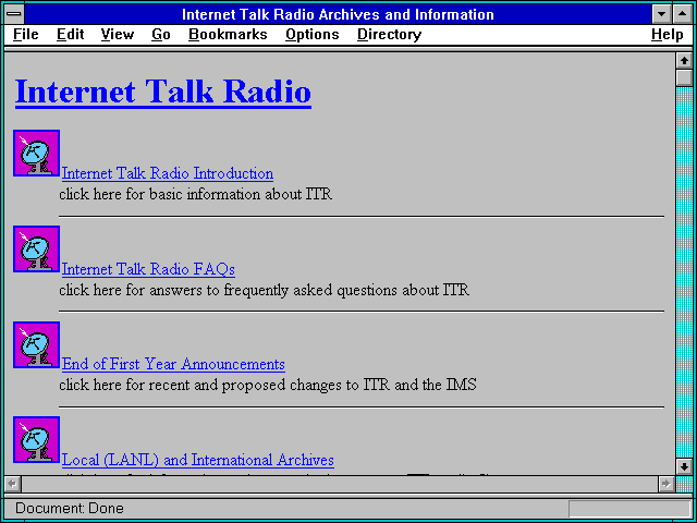 Screenshot of Internet Talk Radio Archives and Information