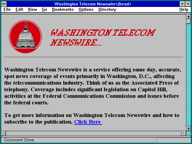 Screenshot of Washington Telecom Newswire