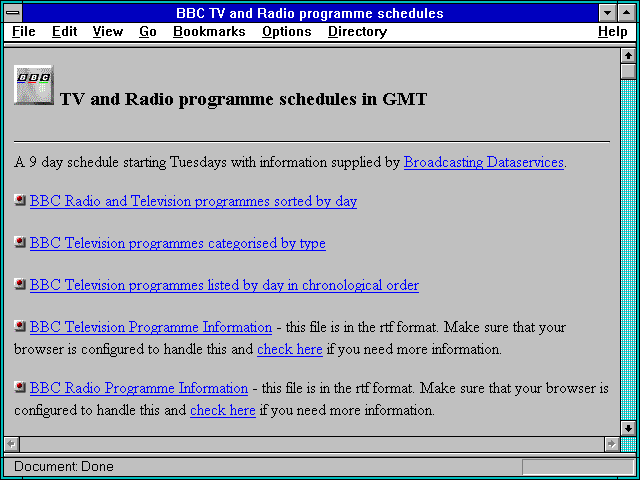 Screenshot of BBC TV and Radio programme schedules