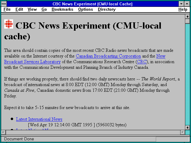 Screenshot of CBC News Experiment (CMU-local Cache)