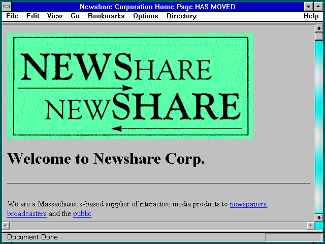 Screenshot of Newshare Corporation Home Page HAS MOVED