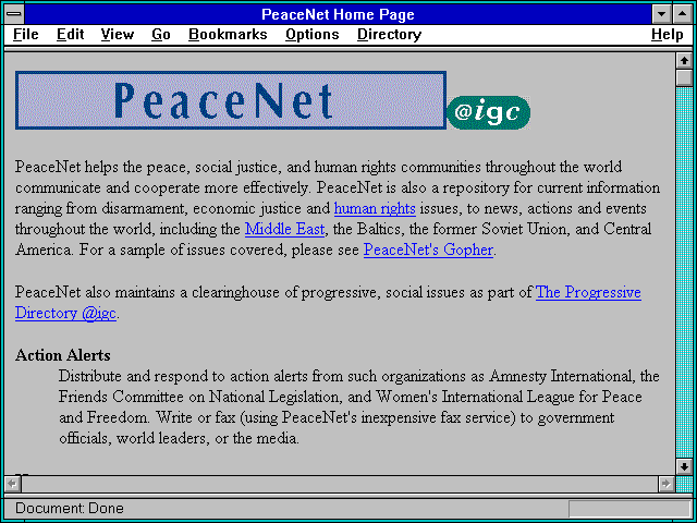 Screenshot of PeaceNet Home Page