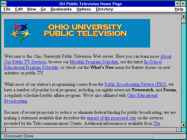 Screenshot of OU Public Television Home Page