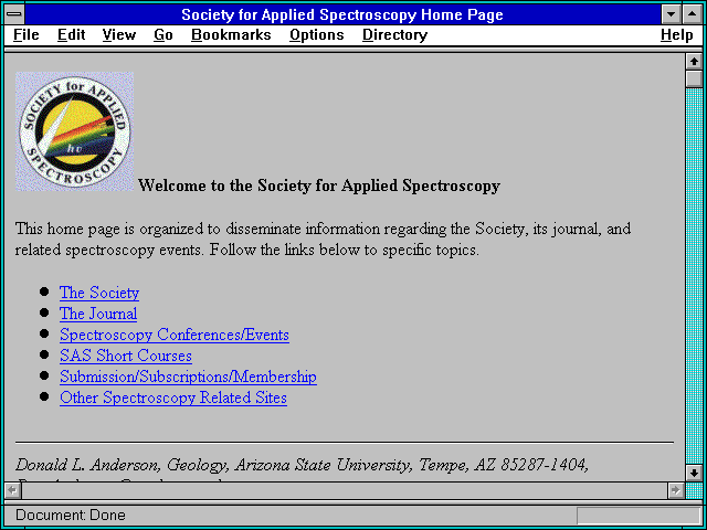 Screenshot of Society for Applied Spectroscopy Home Page