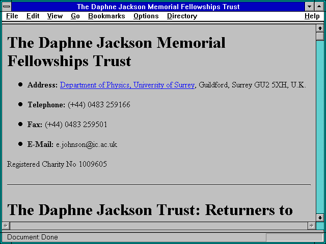 Screenshot of The Daphne Jackson Memorial Fellowships Trust