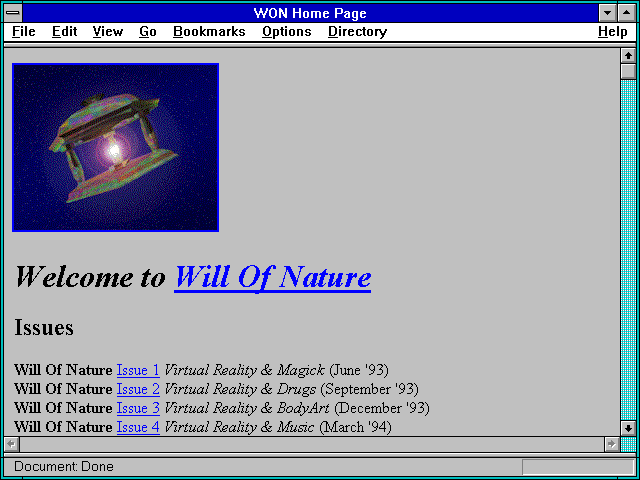 Screenshot of WON Home Page