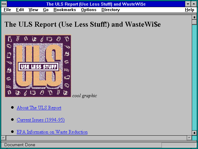 Screenshot of The ULS Report (Use Less Stuff!) and WasteWi$e