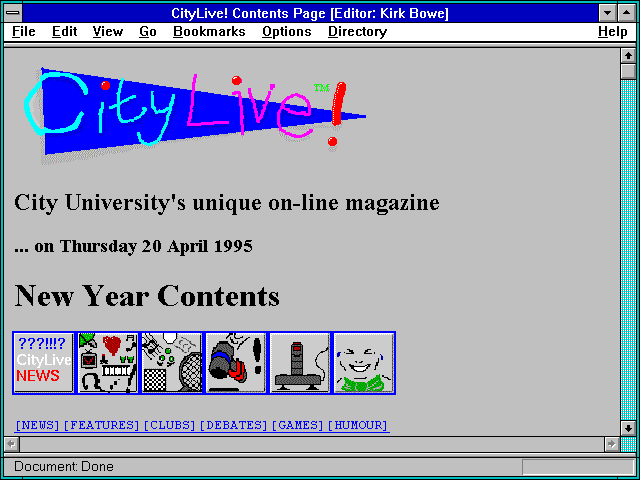 Screenshot of CityLive! Contents Page [Editor: Kirk Bowe]