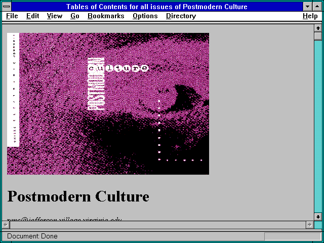 Screenshot of Tables of Contents for all issues of Postmodern Culture