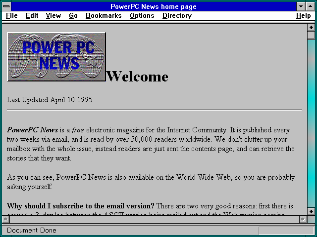 Screenshot of and practical information about what’s new in science and technology. PowerPC News.