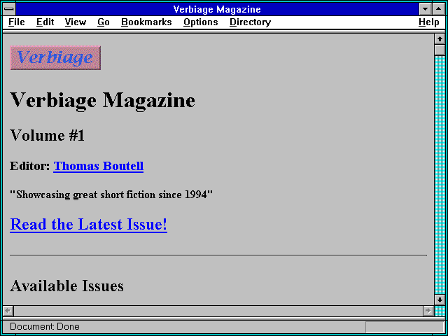 Screenshot of Verbiage Magazine