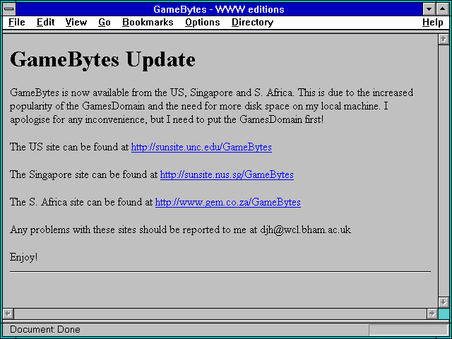 Screenshot of GameBytes - WWW editions